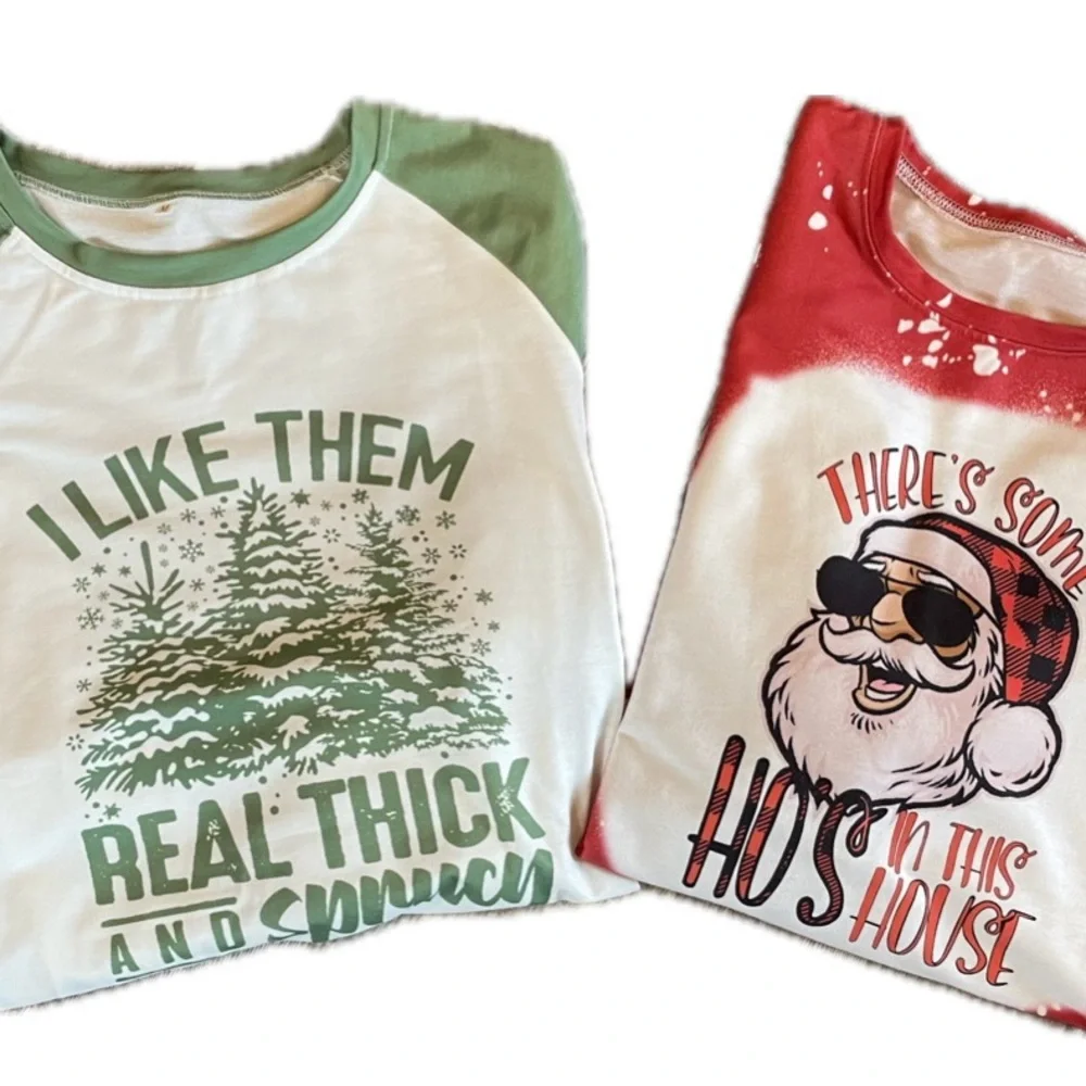 Festive Graphic Long-sleeve Shirts - Green and Red - Picture 1 of 9
